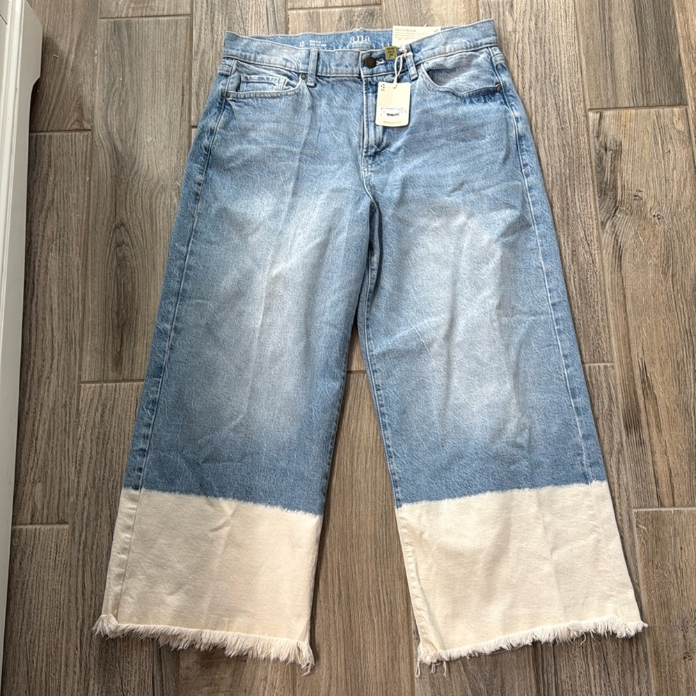 a.n.a Blue and Cream Flare Wide Leg Jeans - Picture 2 of 9